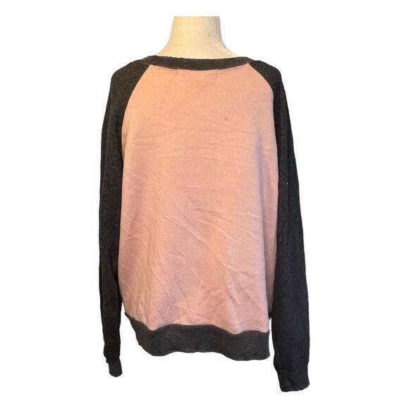 Project Social T Raglan Fleece Sweatshirt Pink Gray Long Sleeve Crewneck M - Picture 4 of 8